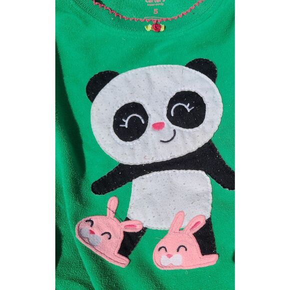 Carters Size 5 Panda Sweater Green Plaid Pants Pajamas Set of Two Christmas Fall - Picture 3 of 7